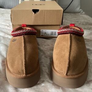 UGG Tan Moccasins with Red Trim
